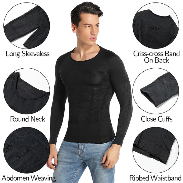 Men Body Shaper Long Sleeve Compression Shirts Winter Base Layer T-Shirt Slimming Underwear Tummy Control Shapewear Workout Tops