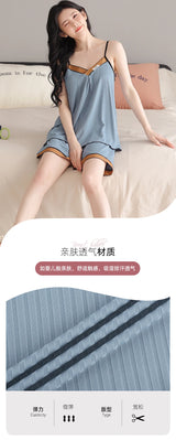 Sexy Women Sling Pajamas Set Summer Modal Silk Nightwear Soft M-4XL Women Pyjamas Sleepwear