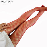 fashion red medium grid women high waist stocking fishnet club tights panty knitting net pantyhose trouser mesh lingerie TT016