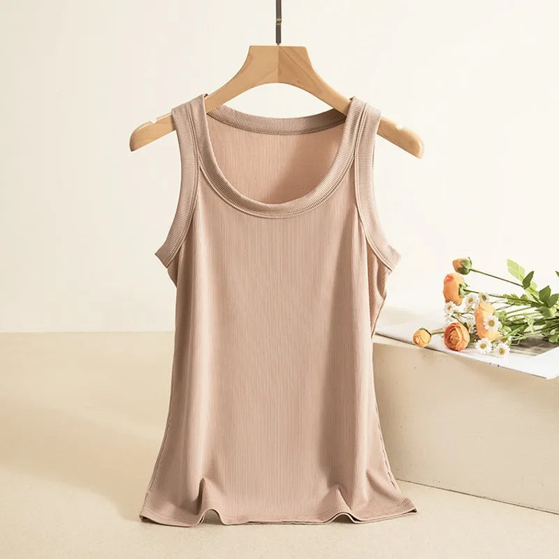 Women Ribbed Tank Top O Neck Tees Sleeveless Basic T-shirts Vest Causal streetwear Tops