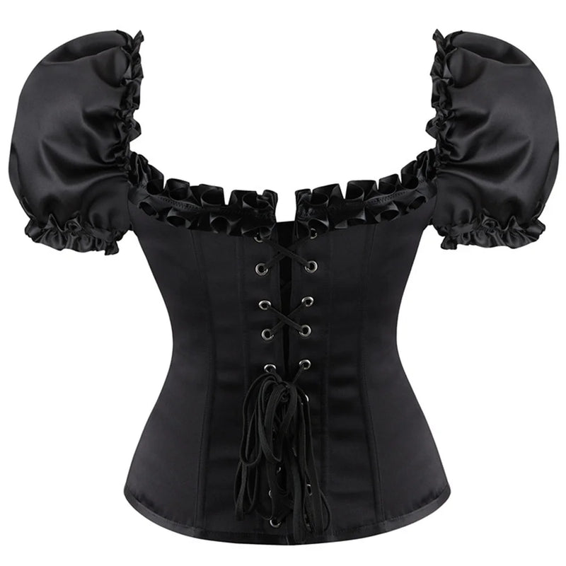 Black Bustiers And Corset Top Ruffle Lace Decoration Gothic Waist Trainer Body Shaper Sexy Overbust Corsets