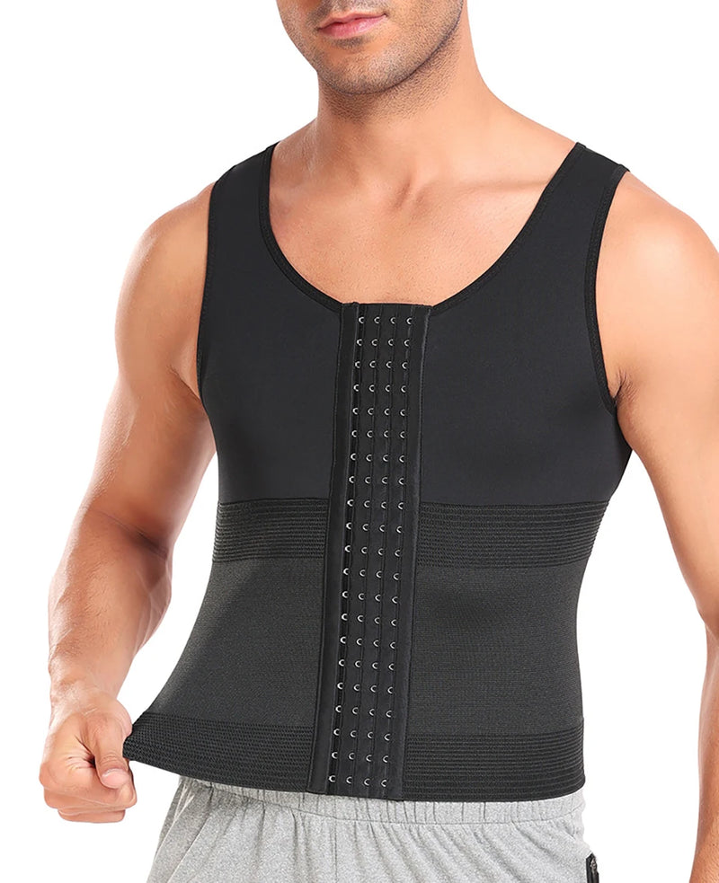 Men Gynecomastia Compression Tank Top Waist Trainer Belt Slimming Sheath 4 Rows of Hook Shapewear Vest Tight Fitting Shirts Band