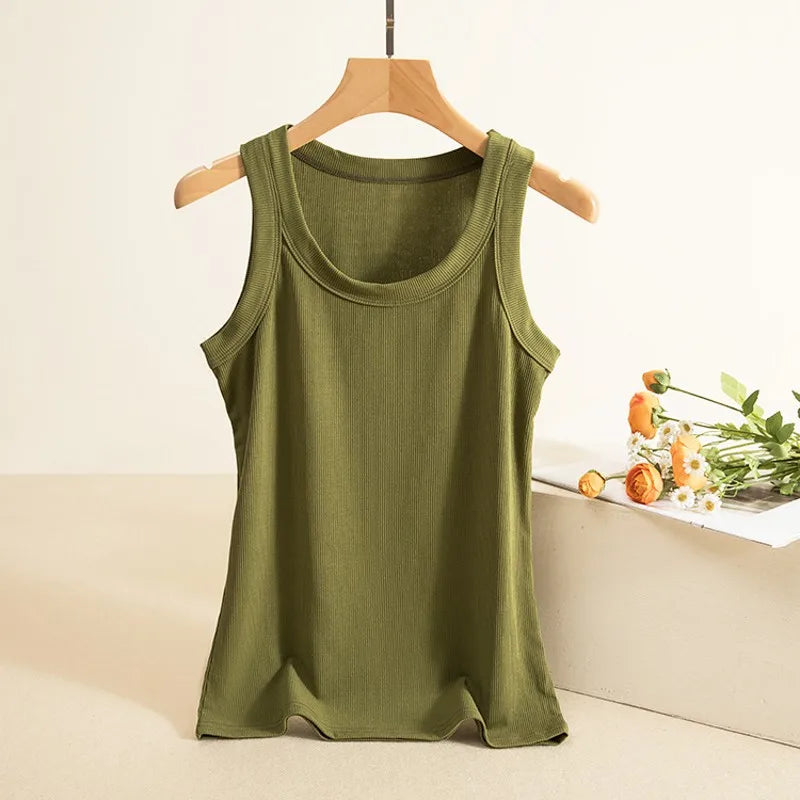 Women Ribbed Tank Top O Neck Tees Sleeveless Basic T-shirts Vest Causal streetwear Tops