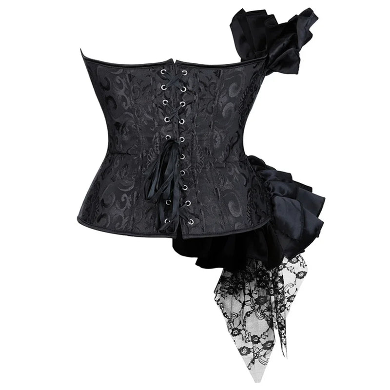 Black Bustiers And Corset Top Ruffle Lace Decoration Gothic Waist Trainer Body Shaper Sexy Overbust Corsets