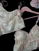 Bowknot hollow lace thin soft suspenders shorts sexy homewear suit summer pajamas two sets with bra pads with underpants