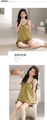 Sexy Women Sling Pajamas Set Summer Modal Silk Nightwear Soft M-4XL Women Pyjamas Sleepwear