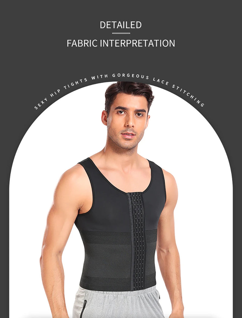 Men Gynecomastia Compression Tank Top Waist Trainer Belt Slimming Sheath 4 Rows of Hook Shapewear Vest Tight Fitting Shirts Band