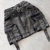 Harajuku Multiple Pockets Denim Plaid Skirt Vintage Goth Black Y2k Mini Skir Fashion Womens Casual Versatile Sexy Streetwear