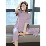 Cropped Trousers Thin Summer Loose Can Be Worn Outside Loungewear Set Refreshing Soft Modal Pajamas Ms. Summertime Short Sleeve