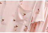 Cute Rabbit Printed Summer Pajama Sets Lapel Short Sleeve Cardigan Trouser Sleepwear Modal Soft Comfortable Homewear Suit