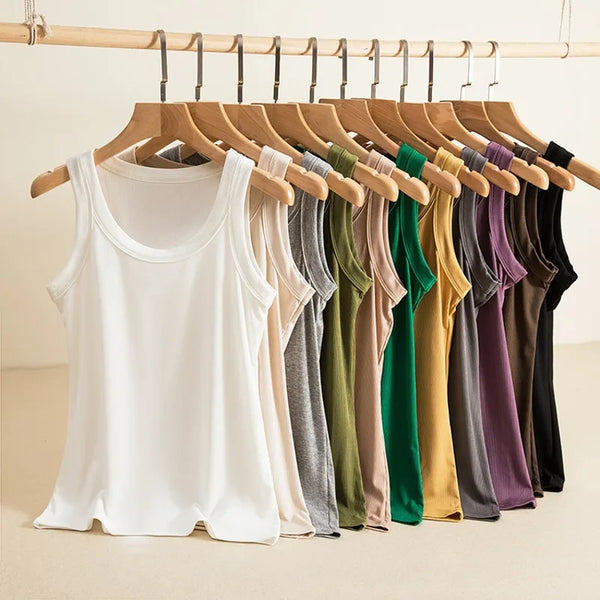 Women Ribbed Tank Top O Neck Tees Sleeveless Basic T-shirts Vest Causal streetwear Tops