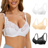 Plus Size Lace Bras for Women's Bralette Crop Top Underwear Female Sexy Lingerie Wide Shoulder Straps Underwired Push Up Bra