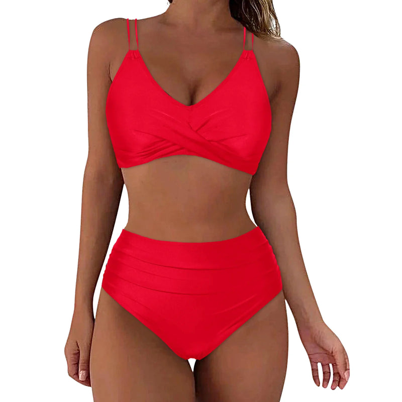 Women High Waisted Bikini Sexy Push Up Two Piece Swimsuits Vintage Swimsuit Two Piece Retro Ruched High купальник 2024 тренд