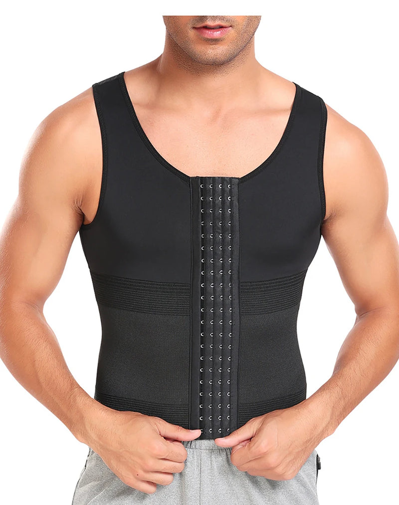 Men Gynecomastia Compression Tank Top Waist Trainer Belt Slimming Sheath 4 Rows of Hook Shapewear Vest Tight Fitting Shirts Band