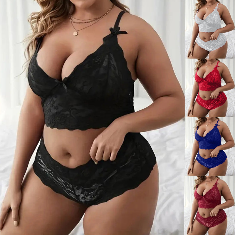 Ladies Plus Size Lingerie Set Sexy Lace Halter Bralette High Waist Panty Sets Pure Desire Langerie For Fine Women Intimates