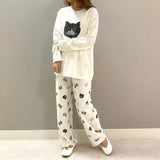 Japanese Cute Cartoon Print O-neck Pullover Pajama Set Casual Loose Long Sleeve Trousers Homewear Suit Autumn Soft Sleepwear