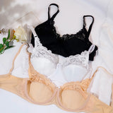 Plus Size Lace Bras For Women's Bralette Crop Top Underwear Female Sexy Lingerie Wide Shoulder Straps Underwired Push Up Bra