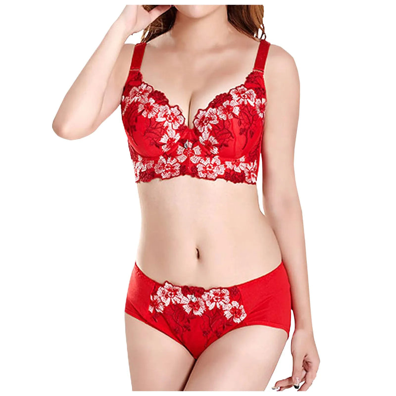 Satin Lace Pajama Set for Women Underwear High Side Bra & Panty Set Women Cute Top And Bottom Set Underwear Lace Brief Set