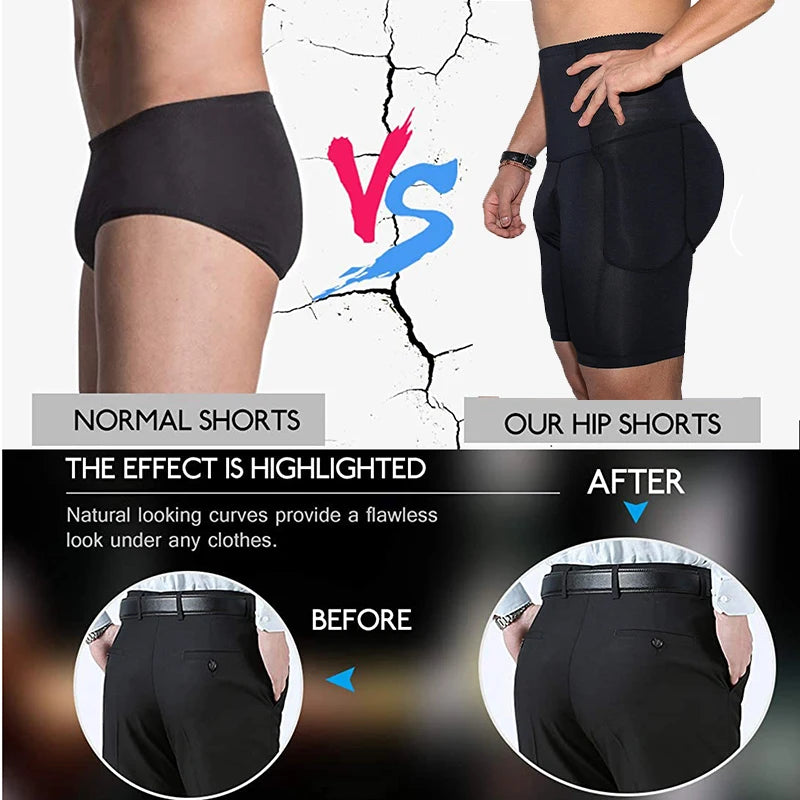 Men Padded Boxer Underwear Butt Lifter Shapewear Removable Pads Hip Enhancer Tummy Control Shorts High Waist Body Shaper Panties