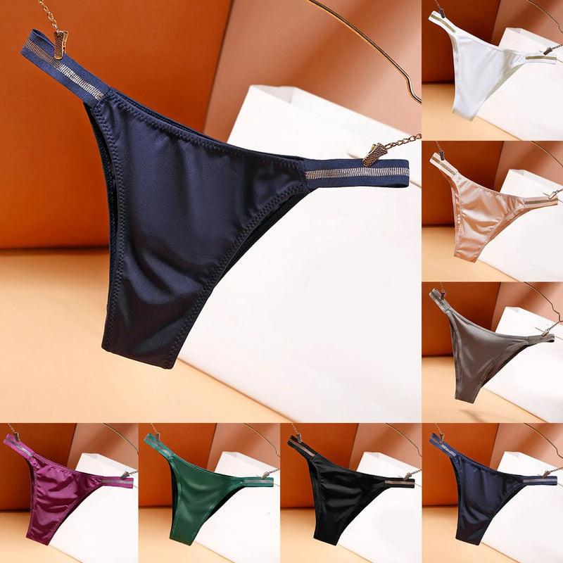 Women Ice Silk Seamless Thong Sexy Seamless Panties Low Waist Solid Seamless Underwear T Back Sexy Lingerie Mini Braguitas