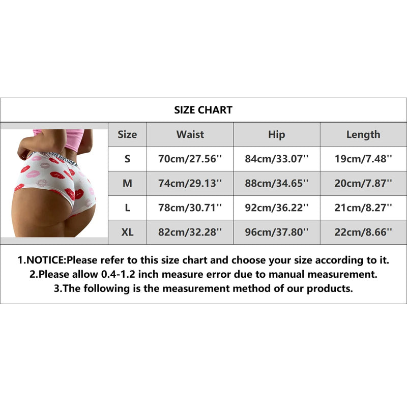 Sexy Lips Print Boxer Brief Valentine'S Day Lingeie High Waist Boyshort Love Underpants Female Underwear