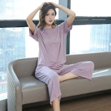 Cropped Trousers Thin Summer Loose Can Be Worn Outside Loungewear Set Refreshing Soft Modal Pajamas Ms. Summertime Short Sleeve