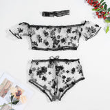 Sexy Lingerie Flower Embroidery Lace Bra Panties Women Underwear Set Transparent Mesh Erotic Lingerie Sexy Sleepwear Plus Size