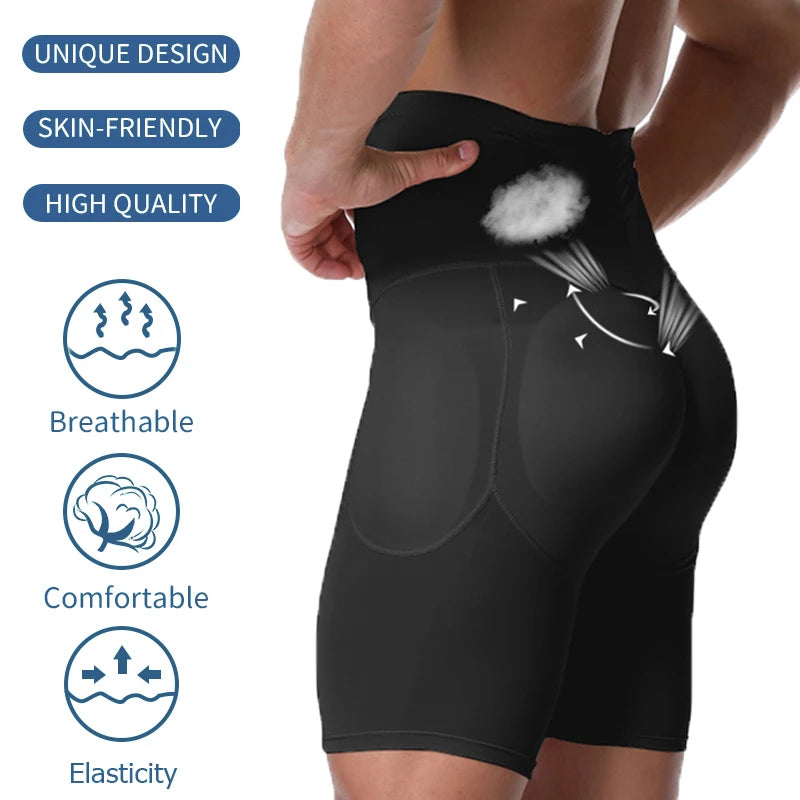 Men Padded Boxer Underwear Butt Lifter Shapewear Removable Pads Hip Enhancer Tummy Control Shorts High Waist Body Shaper Panties