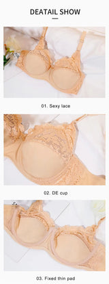 Plus Size Lace Bras For Women's Bralette Crop Top Underwear Female Sexy Lingerie Wide Shoulder Straps Underwired Push Up Bra