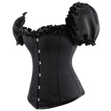 Black Bustiers And Corset Top Ruffle Lace Decoration Gothic Waist Trainer Body Shaper Sexy Overbust Corsets