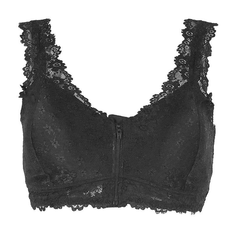 Women Bra Women'S Comfortable And Sexy Large Lace Lace Strap With Strap Deep V Front Zipper Bra Floral Lace Trim Underwear