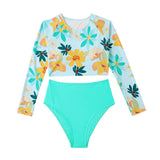 Bikini 2024 Women 2pcs Bikini Set Long Sleeve Floral Print Crop Top With Briefs Summer Beach Swim Outfits Bikini Vrouw 2024