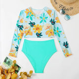 Bikini 2024 Women 2pcs Bikini Set Long Sleeve Floral Print Crop Top With Briefs Summer Beach Swim Outfits Bikini Vrouw 2024