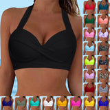 Push Up Swim Crop Top For Women Two Piece Swimsuits Lace Up Swimwear Halter Bikini Top Underwire Solid Full Coverage Sports Bras