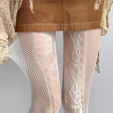 2024 New Women Sexy Hollowed Out Fishnet Tights Rose Jacquard Lace Mesh Body Stockings Nylon Elastic Slim Leg Thigh Pantyhose