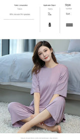 Cropped Trousers Thin Summer Loose Can Be Worn Outside Loungewear Set Refreshing Soft Modal Pajamas Ms. Summertime Short Sleeve