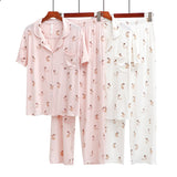 Cute Rabbit Printed Summer Pajama Sets Lapel Short Sleeve Cardigan Trouser Sleepwear Modal Soft Comfortable Homewear Suit