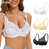 Plus Size Lace Bras For Women's Bralette Crop Top Underwear Female Sexy Lingerie Wide Shoulder Straps Underwired Push Up Bra